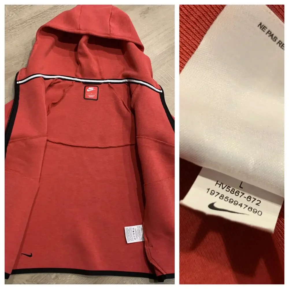 Nike Sportswear Tech Fleece Hoodie Youth Boys Large L Red HV5867-672 Full Zip